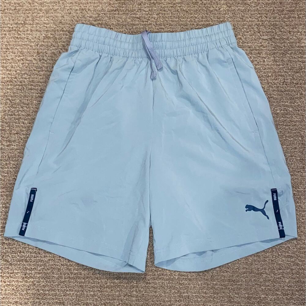 Puma MediumGray Nylon Shell Athletic Shorts - Elastic Waist Drawstring Mesh Line